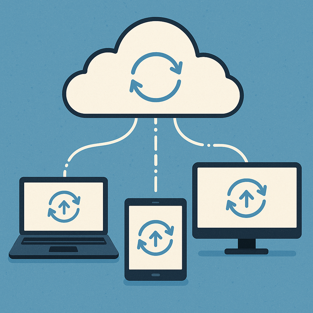 Modern tech office with laptops